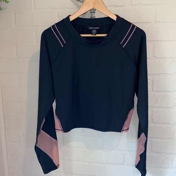 Athleta ignite shirt Palermo pink and black stretch with mesh xl cropped NEW - Picture 4 of 10